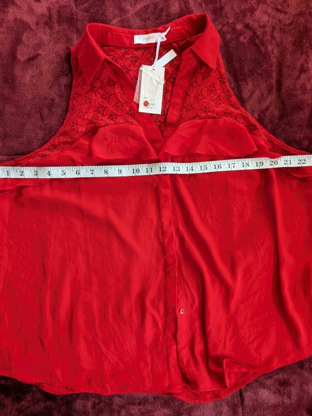 NWT Candie’s Crimson Red Lace Yoke Ruffle Sleeveless Blouse 1X